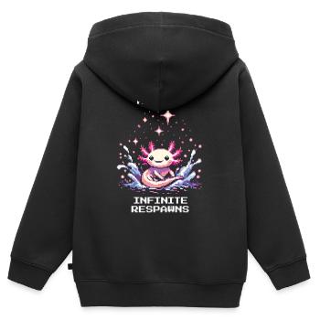 Puissance de l’axolotl | Infinite Respawns Retro Pixels - Sweat Premium à capuche zippé enfant bio - noir - Dos - AI Model Kid Male (0cm)
