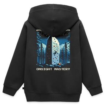 Maîtrise à vue | Bloc Pixel Art - Sweat Premium à capuche zippé enfant bio - noir - Dos - AI Model Kid Male (0cm)