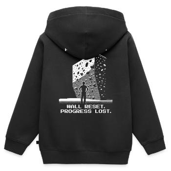 Réinitialisation du mur | Bloc Pixel Art Set - Sweat Premium à capuche zippé enfant bio - noir - Dos - AI Model Kid Male (0cm)