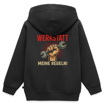Mon atelier, mes règles ! - Sweat Premium à capuche zippé enfant bio - noir - Dos - AI Model Kid Male (0cm)
