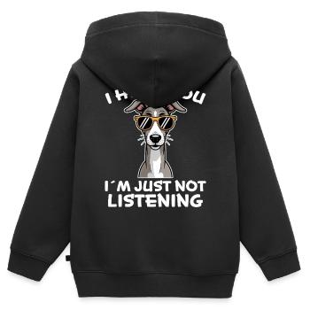 Lévrier dicton, blague de lévrier, cadeau de lévrier - Sweat Premium à capuche zippé enfant bio - noir - Dos - AI Model Kid Male (0cm)