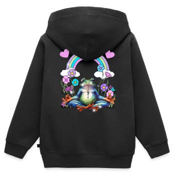 Yoga Grenouille Rétro Yogi - Sweat Premium à capuche zippé enfant bio - noir - Dos - AI Model Kid Male (0cm)