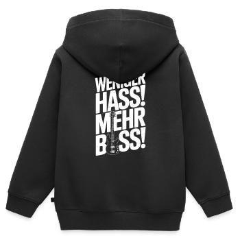 Moins de haine, plus de basses ! - Sweat Premium à capuche zippé enfant bio - noir - Dos - AI Model Kid Male (0cm)