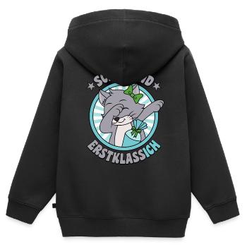 Schulkind Erstklassig Katze Mädchen Erstklassich - Kinder Premium Organic Zip Hoodie - Schwarz - Hinten - AI Model Kid Male (0cm)