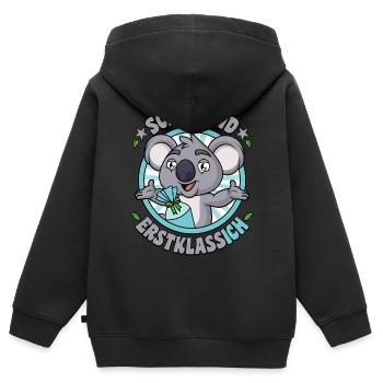 Schulkind Erstklassig Koala Bär Erstklassich - Kinder Premium Organic Zip Hoodie - Schwarz - Hinten - AI Model Kid Male (0cm)