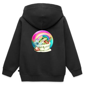 Regenbogen Frosch Eis Erdbeere Eiskrem Kind - Kinder Premium Organic Zip Hoodie - Schwarz - Hinten - AI Model Kid Male (0cm)