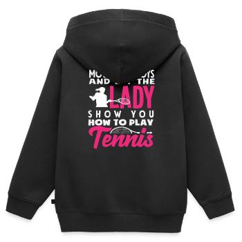 Tennis Spieler Lass Die Dame Zeigen - Kinder Premium Organic Zip Hoodie - Schwarz - Hinten - AI Model Kid Male (0cm)