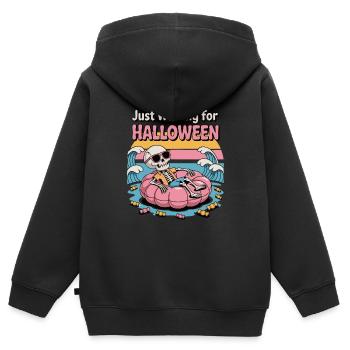 En attendant l’ambiance d’Halloween - Sweat Premium à capuche zippé enfant bio - noir - Dos - AI Model Kid Male (0cm)