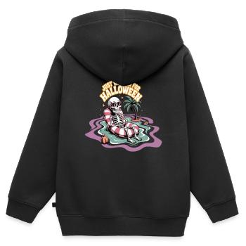 Squelette relaxant pour Halloween - Sweat Premium à capuche zippé enfant bio - noir - Dos - AI Model Kid Male (0cm)