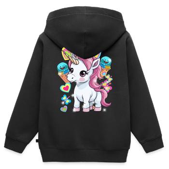 Einhorn Kinder Mädchen Jungen Eis Eiskrem - Kinder Premium Organic Zip Hoodie - Schwarz - Hinten - AI Model Kid Male (0cm)