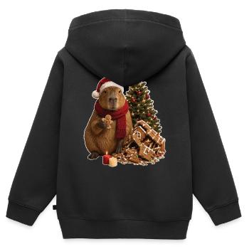 Christmas Capybara Advent Magic - Kids Premium Organic Zip-up Hoodie - black - Back - AI Model Kid Male (0cm)