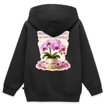 Meine Orchidee blüht, ich nehme diese Auszeichnung - Kinder Premium Organic Zip Hoodie - Schwarz - Hinten - AI Model Kid Male (0cm)