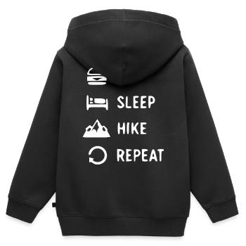 Mange, Dors, Randonnée, Répète l’Aventure en Montagne - Sweat Premium à capuche zippé enfant bio - noir - Dos - AI Model Kid Male (0cm)