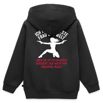 Beste Frau der Welt Verrückt Ehemann Spruch - Kinder Premium Organic Zip Hoodie - Schwarz - Hinten - AI Model Kid Male (0cm)