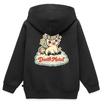 Death Metal Unicorn – Retro 70s Vintage - Kinder Premium Organic Zip Hoodie - Schwarz - Hinten - AI Model Kid Male (0cm)