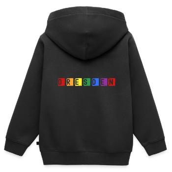 Dresden - Kinder Premium Organic Zip Hoodie - Schwarz - Hinten - AI Model Kid Male (0cm)