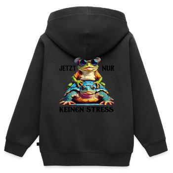 Jetzt nur keinen Stress Frosch und Schildkröte - Kinder Premium Organic Zip Hoodie - Schwarz - Hinten - AI Model Kid Male (0cm)