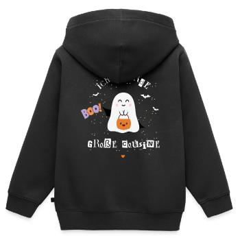 Ich werde große Cousine Halloween Herz Mädchen - Kinder Premium Organic Zip Hoodie - Schwarz - Hinten - AI Model Kid Male (0cm)