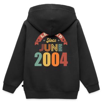 Anniversaire 18 ans legende né en juin 2004 - Sweat Premium à capuche zippé enfant bio - noir - Dos - AI Model Kid Male (0cm)