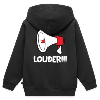 Mégaphone - Louder - Sweat Premium à capuche zippé enfant bio - noir - Dos - AI Model Kid Male (0cm)