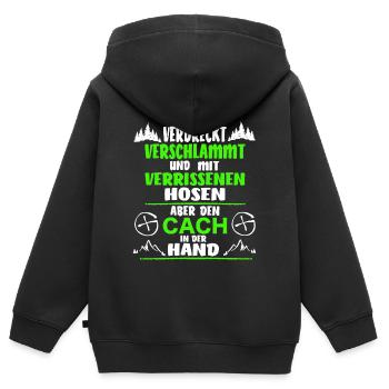Geocacher Geocaching Cache gift - Kids Premium Organic Zip-up Hoodie - black - Back - AI Model Kid Male (0cm)