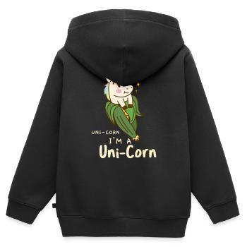 Einhorn Unicorn Uni-Corn - Kinder Premium Organic Zip Hoodie - Schwarz - Hinten - AI Model Kid Male (0cm)