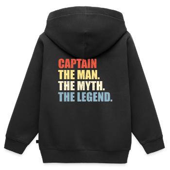 Captain: Man Myth Legend distressed bunt - Kinder Premium Organic Zip Hoodie - Schwarz - Hinten - AI Model Kid Male (0cm)