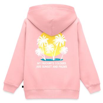 Palmen Sommer Sonnenuntergang Meer Lieblingsfarben - Kinder Premium Organic Zip Hoodie - Rosa - Hinten - AI Model Kid Female (0cm)