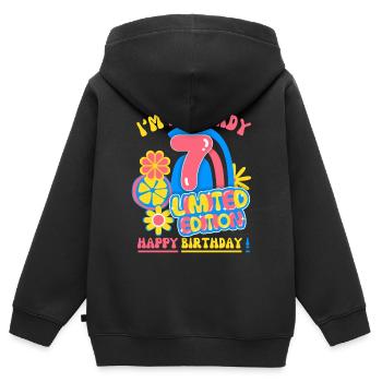 Anniversaire enfant-enfants 7 ans, fête d’anniversaire des enfants - Sweat Premium à capuche zippé enfant bio - noir - Dos - AI Model Kid Male (0cm)