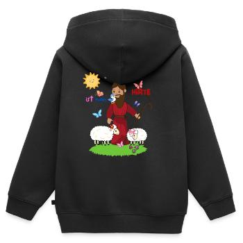 Der gute Hirte - Kinder Premium Organic Zip Hoodie - Schwarz - Hinten - AI Model Kid Male (0cm)
