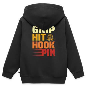 Armdrücken - Kinder Premium Organic Zip Hoodie - Schwarz - Hinten - AI Model Kid Male (0cm)
