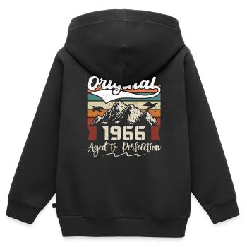 1966 - Cadeau né en 1966 - Sweat Premium à capuche zippé enfant bio - noir - Dos - AI Model Kid Male (0cm)