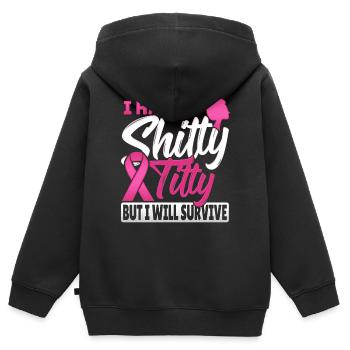 J’ai une mésange de merde mais je survivrai au sein - Sweat Premium à capuche zippé enfant bio - noir - Dos - AI Model Kid Male (0cm)