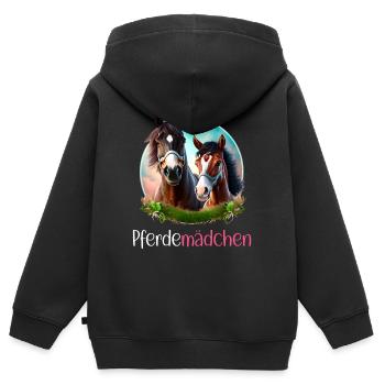 Pferdemädchen Pferdeshirt Pferd Fohlen Mädchen - Kinder Premium Organic Zip Hoodie - Schwarz - Hinten - AI Model Kid Male (0cm)