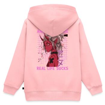 Lustig Manga Spruch Anime because real life sucks - Kinder Premium Organic Zip Hoodie - Rosa - Hinten - AI Model Kid Female (0cm)