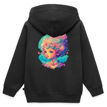 Manga Anime Personnage Kawaii Chibi Girl Design - Sweat Premium à capuche zippé enfant bio - noir - Dos - AI Model Kid Male (0cm)
