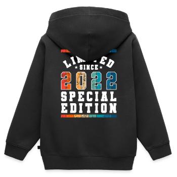 Edition limitée depuis 2022 Cadeau d’anniversaire - Sweat Premium à capuche zippé enfant bio - noir - Dos - AI Model Kid Male (0cm)