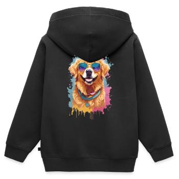 Golden Retriever Farbsplash Sonnenbrille Coolness - Kinder Premium Organic Zip Hoodie - Schwarz - Hinten - AI Model Kid Male (0cm)