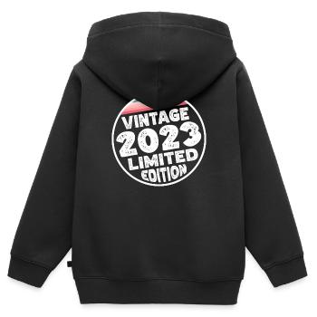 Millésime 2023 Baby Shower Fête des enfants - Sweat Premium à capuche zippé enfant bio - noir - Dos - AI Model Kid Male (0cm)