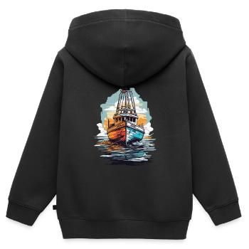 Fischerboot Ästhetik Fischen und Angeln Boot - Kinder Premium Organic Zip Hoodie - Schwarz - Hinten - AI Model Kid Male (0cm)
