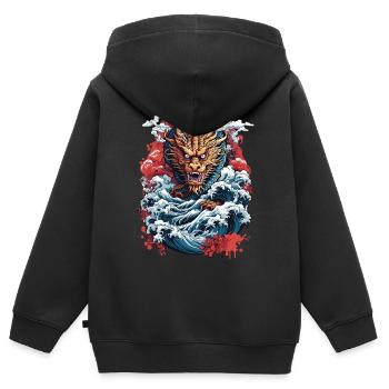 Japanischer Ukiyo-E Kunststil Drache Retro Design - Kinder Premium Organic Zip Hoodie - Schwarz - Hinten - AI Model Kid Male (0cm)