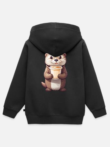 Otter Kaffeezeit Süßes Kaffee Tierdesign - Kinder Premium Organic Zip Hoodie - Schwarz