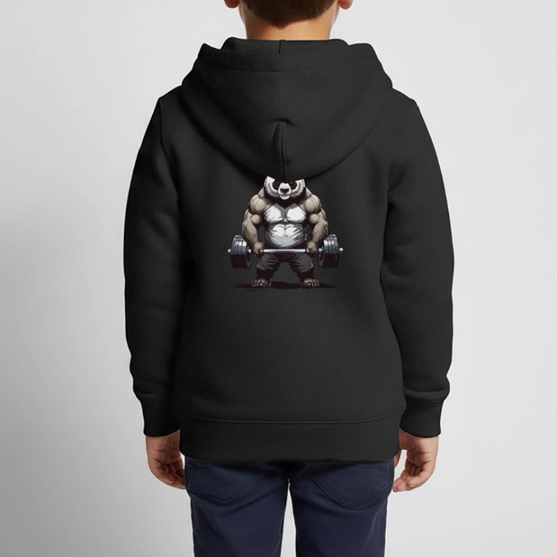Conception de dynamophilie de musculation Panda Sweat Premium à capuche zippé enfant bio