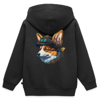 Viktorianischer Steampunk Corgi Hund Design - Kinder Premium Organic Zip Hoodie - Schwarz - Hinten - AI Model Kid Male (0cm)