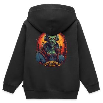 ZOMBIE DJ LISTINING À LA MUSIQUE, HALLOWEEN HORREUR - Sweat Premium à capuche zippé enfant bio - noir - Dos - AI Model Kid Male (0cm)