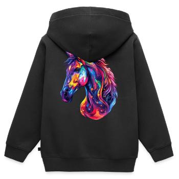 Ein psychedelischer Pferdekopf - Kinder Premium Organic Zip Hoodie - Schwarz - Hinten - AI Model Kid Male (0cm)