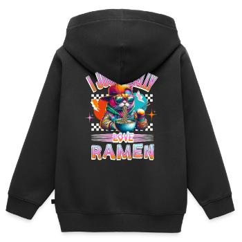 J’adore vraiment les ramen - Sweat Premium à capuche zippé enfant bio - noir - Dos - AI Model Kid Male (0cm)