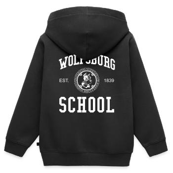 École de Wolfsburg Université Université Université - Sweat Premium à capuche zippé enfant bio - noir - Dos - AI Model Kid Male (0cm)