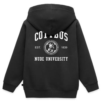 Cottbus Nude University Hochschule Universität Uni - Sweat Premium à capuche zippé enfant bio - noir - Dos - AI Model Kid Male (0cm)