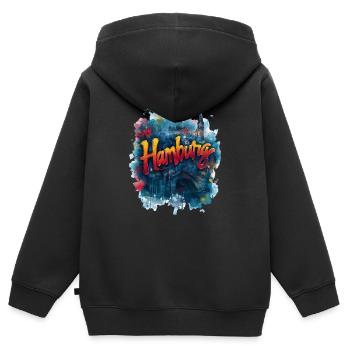 Hamburg - Kinder Premium Organic Zip Hoodie - Schwarz - Hinten - AI Model Kid Male (0cm)